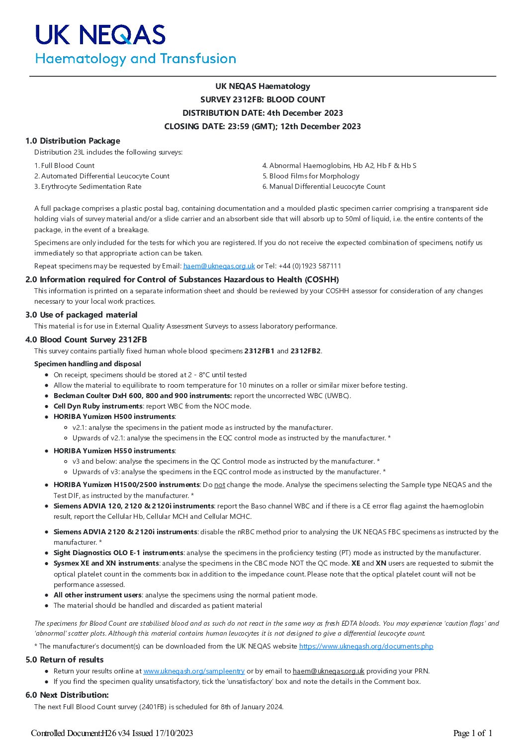 UK NEQAS BC & H – 8° UK NEQAS USERS MEETING