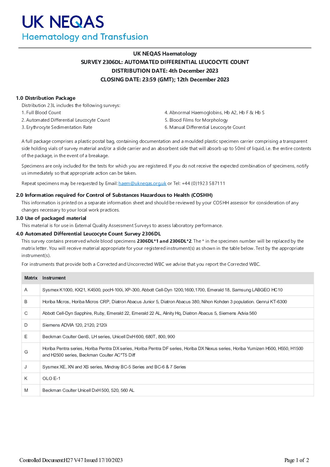 UK NEQAS BC & H – 8° UK NEQAS USERS MEETING