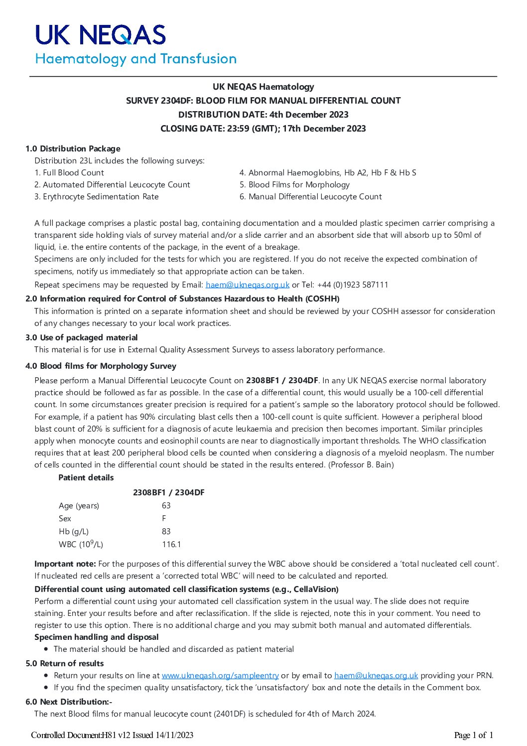 UK NEQAS BC & H – 8° UK NEQAS USERS MEETING