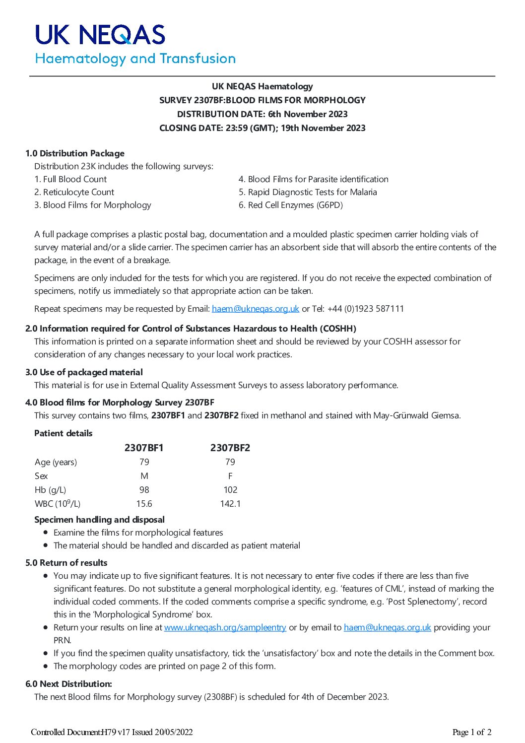 UK NEQAS BC & H – 8° UK NEQAS USERS MEETING