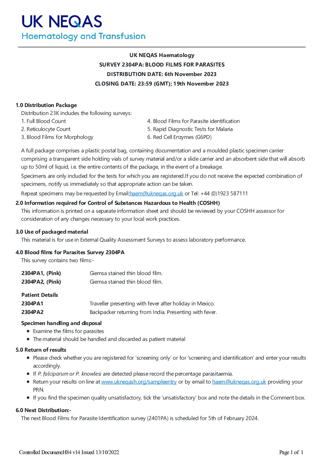 UK NEQAS BC & H – 8° UK NEQAS USERS MEETING