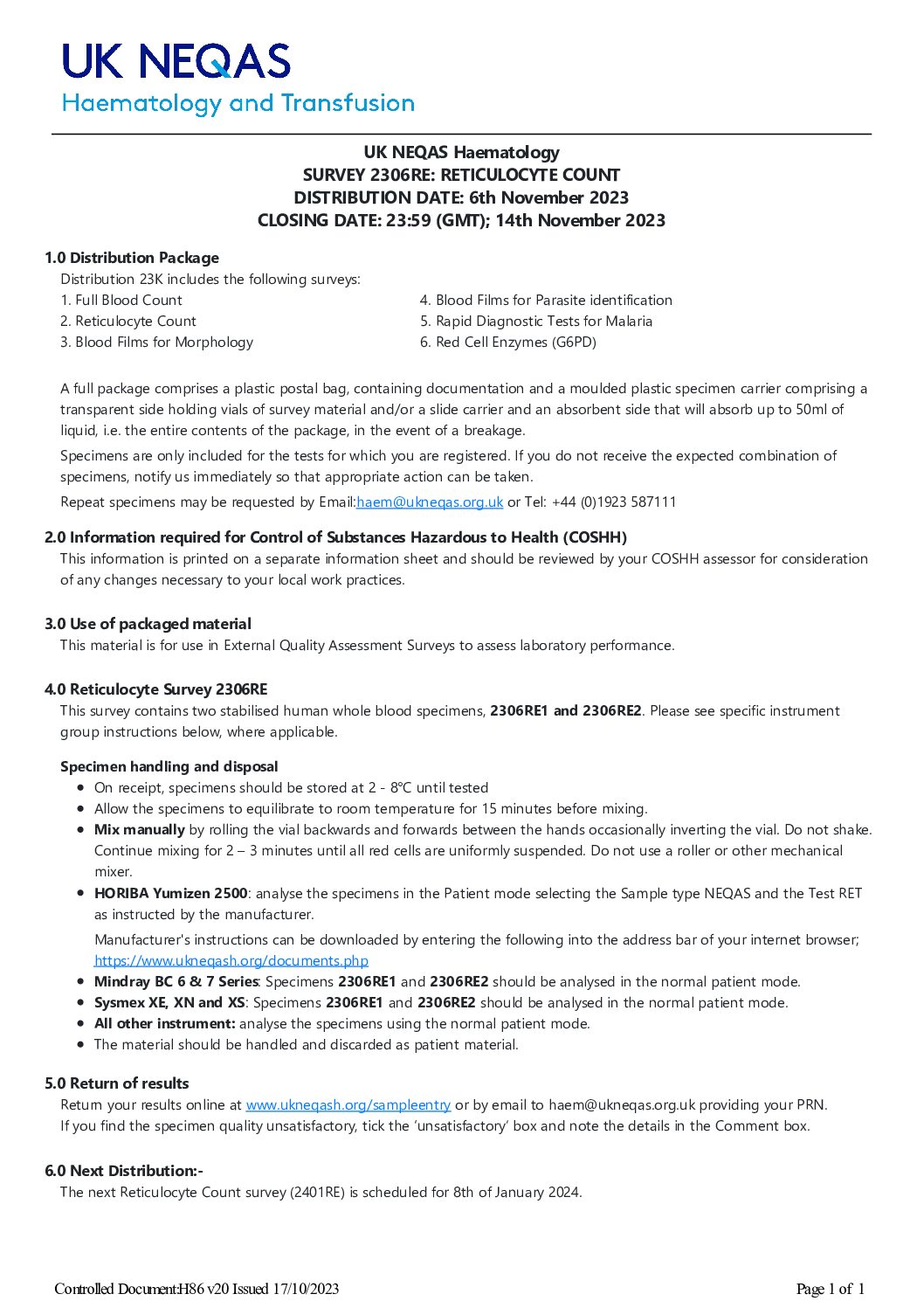 UK NEQAS BC & H – 8° UK NEQAS USERS MEETING