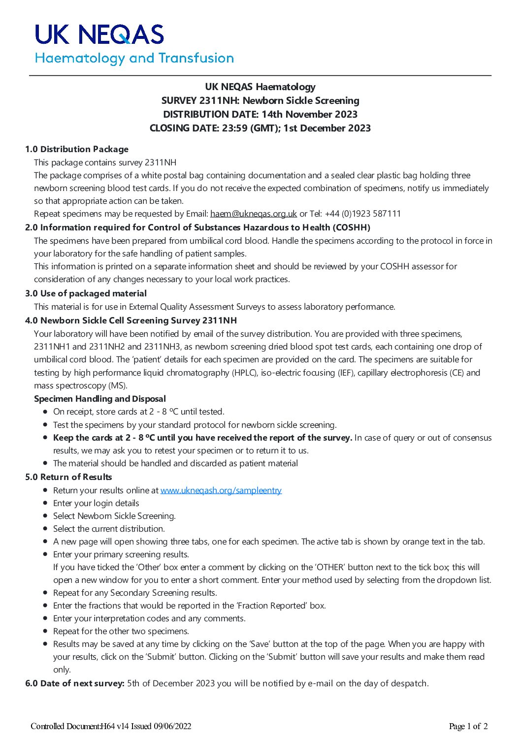 UK NEQAS BC & H – 8° UK NEQAS USERS MEETING