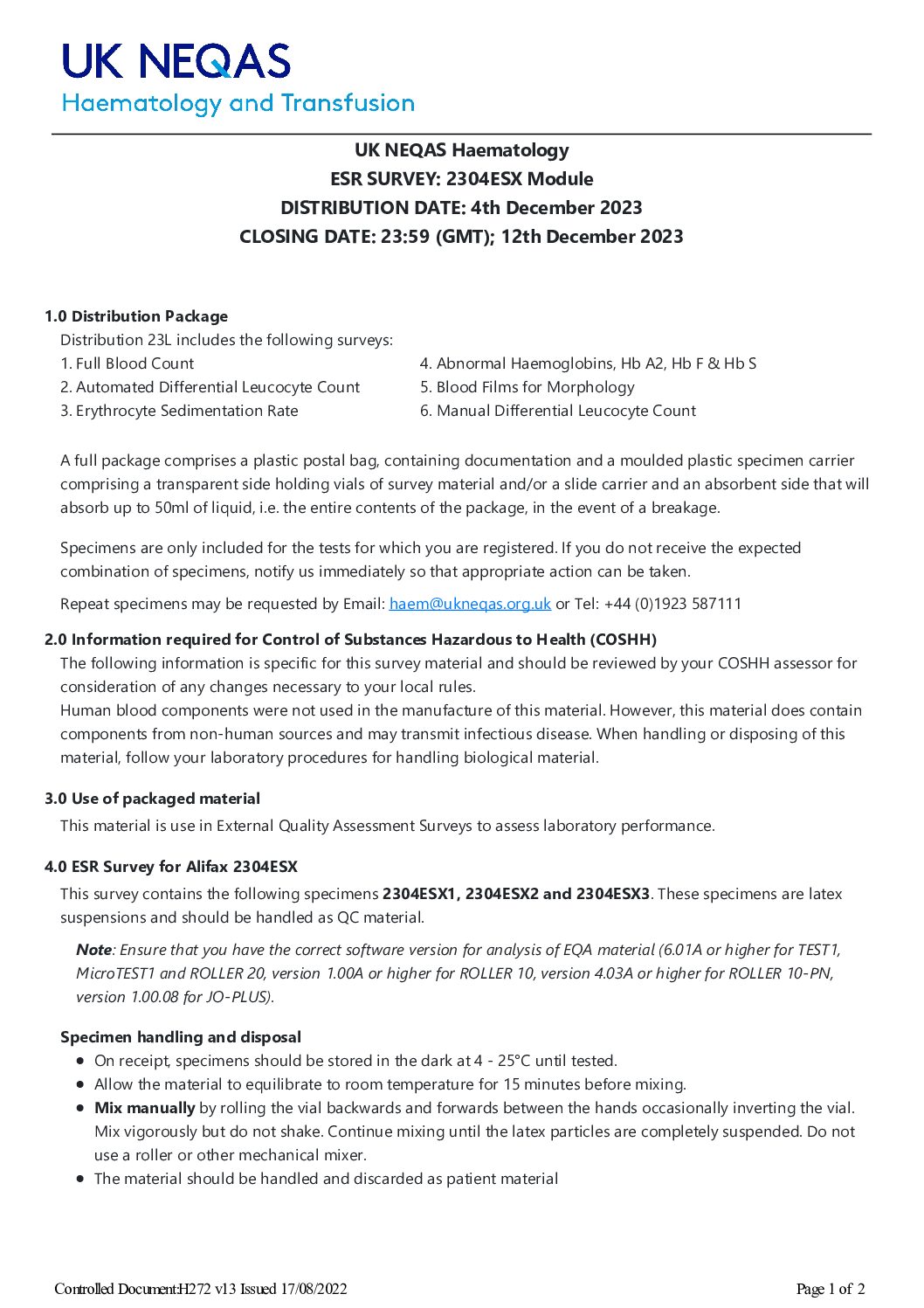 UK NEQAS BC & H – 8° UK NEQAS USERS MEETING