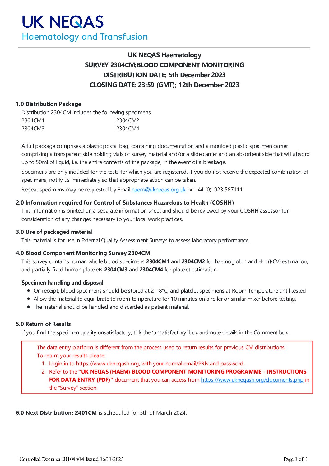 UK NEQAS BC & H – 8° UK NEQAS USERS MEETING